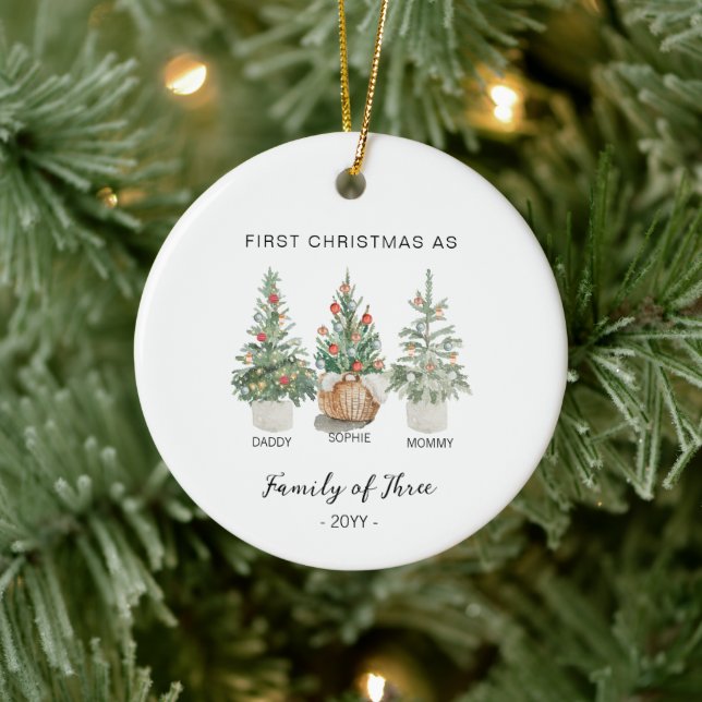 Family of Three Christmas Ornament - New Baby  (Tree)