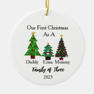 Family of Three Christmas, Personalized Christmas Ceramic Tree Decoration