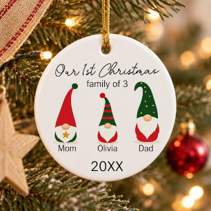 Family of Three First Christmas Cute Gnomes Ceramic Tree Decoration