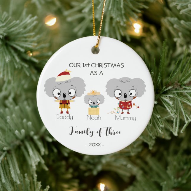 Family of Three First Christmas Koala Ornament  (Tree)