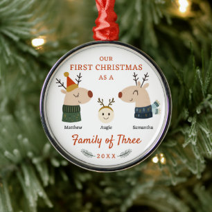 Family of Three First Christmas Metal Tree Decoration