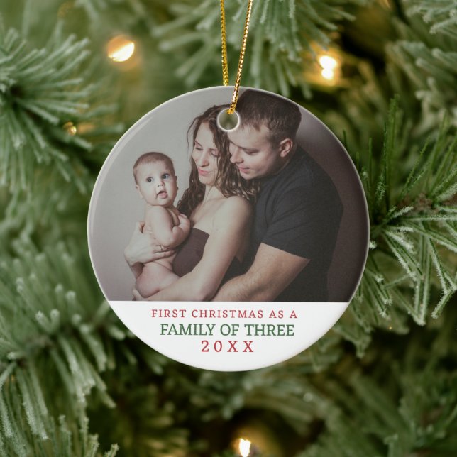 Family of Three First Christmas Photo Ceramic Tree Decoration (Tree)