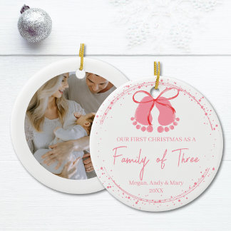Family of Three Pink Footprints Ornament