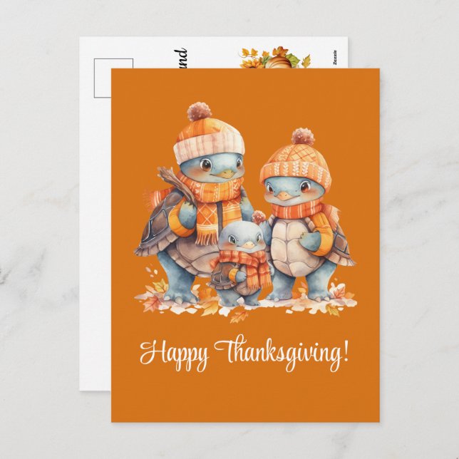 Family of Turtles Happy Thanksgiving Holiday Postcard (Front/Back)
