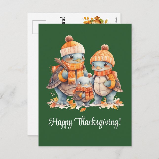 Family of Turtles Happy Thanksgiving Holiday Postcard (Front/Back)