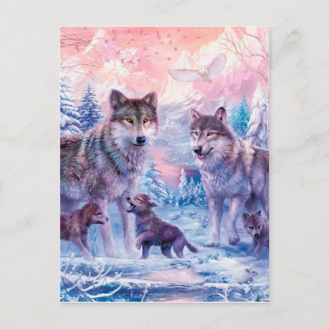 Family Of Wolves Painting Postcard (Front)