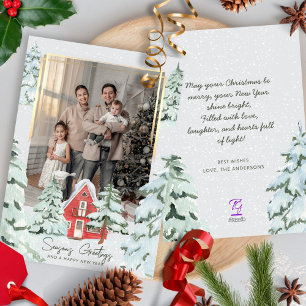 Family One Photo Nordic Snow Pine Trees Christmas Holiday Card