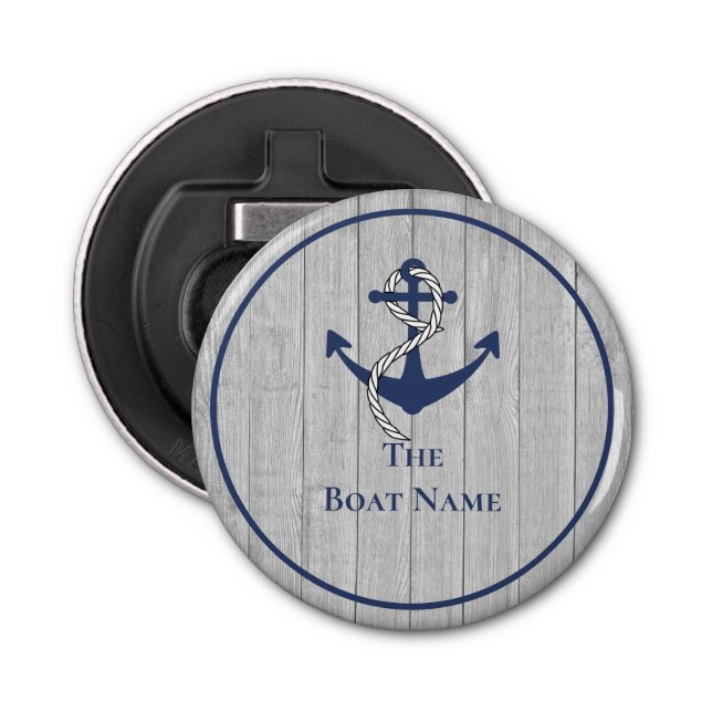 Family or Boat Name Navy Anchor Rope Nautical  Bottle Opener (Front)