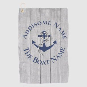 Family or Boat Name Navy Anchor Rope Nautical Golf Towel