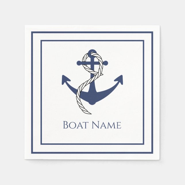 Family or Boat Name Navy Anchor Rope Nautical Napkin (Front)
