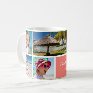 Family or Couple Vacation 5 Photo Keepsake, Coral Coffee Mug