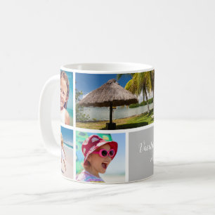 Family or Couple Vacation 5 Photo Keepsake, Silver Coffee Mug