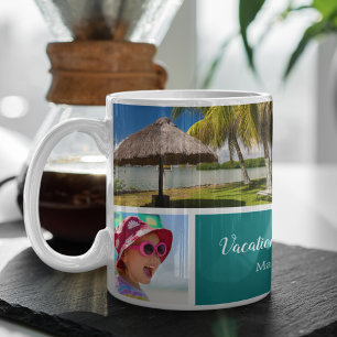 Family or Couple Vacation 5 Photo Keepsake, Teal Coffee Mug