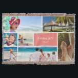 Family or Couple Vacation 7 Photo Keepsake, Coral<br><div class="desc">Remember your family vacation with this beautiful modern throw blanket with space for seven of your favourite trip photos. At the bottom there is a coral pink box for your custom text, such as the year of your vacation, your family name, and/or your trip destination. This custom throw blanket be...</div>