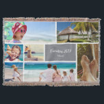 Family or Couple Vacation 7 Photo Keepsake, Grey Throw Blanket<br><div class="desc">Remember your family vacation with this beautiful modern throw blanket with space for seven of your favourite trip photos. At the bottom there is a grey box for your custom text, such as the year of your vacation, your family name, and/or your trip destination. This custom throw blanket be a...</div>