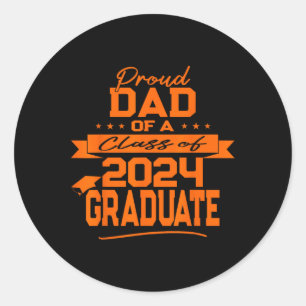 Family Orange Proud Dad Cl Of 2024 Graduate Classic Round Sticker