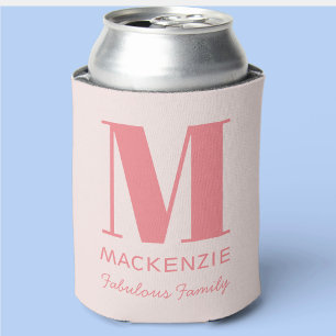 Family ot the Bride Pink Monogram Name Can Cooler