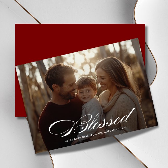 Family Overlay Photo Christmas Religious Blessed  Holiday Card (Creator Uploaded)