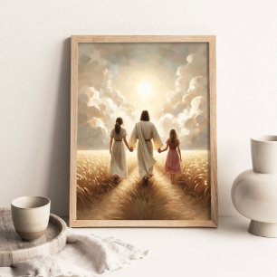 Family Path, Christian Art, Jesus Walking with Mot Poster