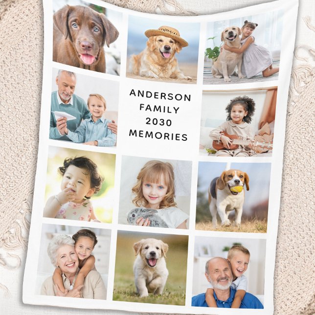 Family Personalised 11 Photo Collage Simple Modern Fleece Blanket (Creator Uploaded)