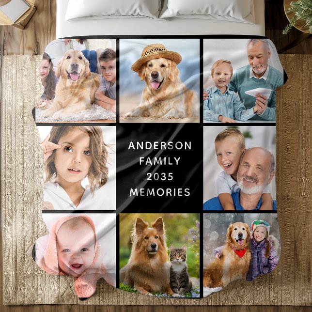 Family Personalised Modern Simple 11 Photo Collage Fleece Blanket (Creator Uploaded)