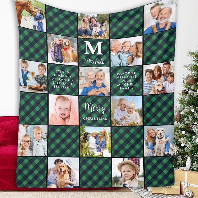 Family Personalised Photo Collage Patchwork Plaid Fleece Blanket (Creator Uploaded)