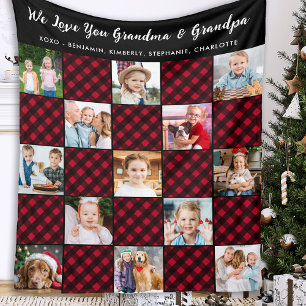 Family Personalised Red Plaid Quilt 13 Picture Fleece Blanket