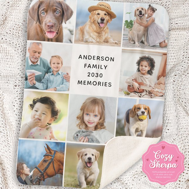 Family Personalized 11 Photo Collage Simple Modern Sherpa Blanket (Creator Uploaded)