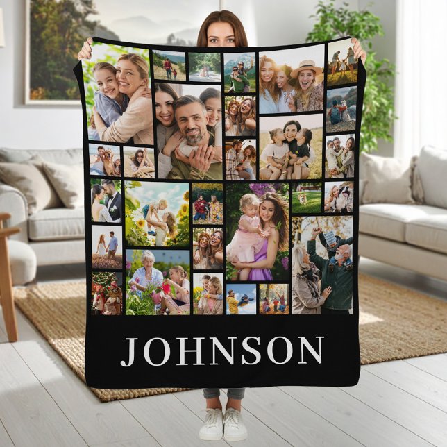Family Personalized 28 Photo Collage Fleece Blanket (Creator Uploaded)