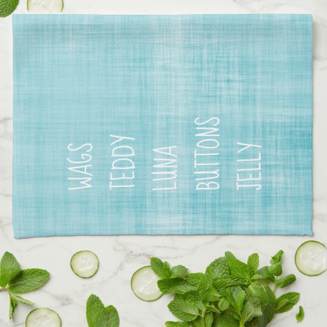Family Pet Names Timeless Decor Blue Fun Tea Towel (Folded)