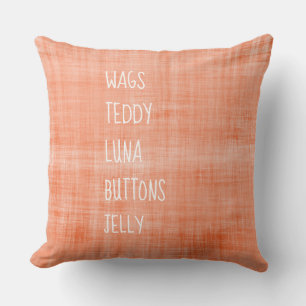 Family PET Names Timeless Keepsake Decor Orange Cushion
