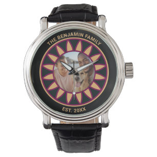 Family Pet Photo Name Year Modern Personalize Watch