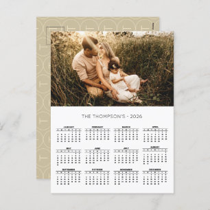 Family Photo 2026 Calendar 12 Month Monogram Holiday Postcard