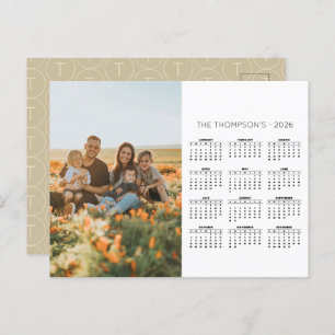 Family Photo 2026 Calendar 12 Month Monogram Holiday Postcard