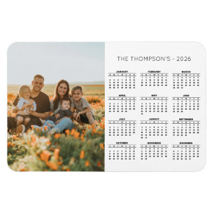 Family Photo 2026 Calendar 12 Month Monogram Magnet