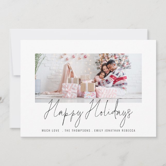 Family Photo 2026 Calendar Script Happy Holidays Holiday Card (Front)