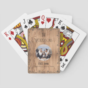 Family Photo and Name   Your Funny Quote   Rustic Playing Cards