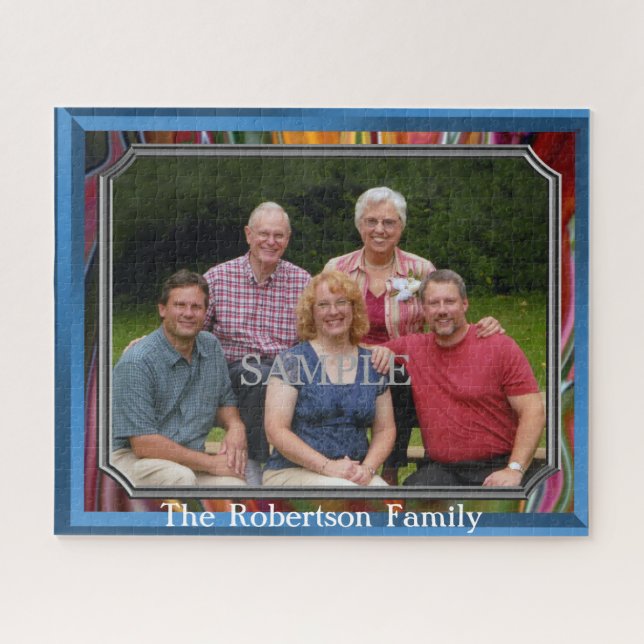Family photo and personalize with Name Jigsaw Puzzle (Horizontal)