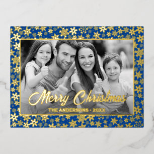 Family Photo Auto Convert pic to Black and White Foil Holiday Postcard