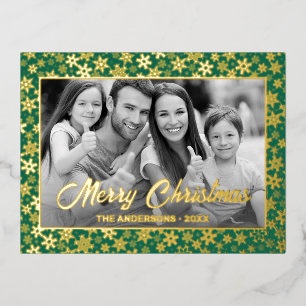 Family Photo Auto Convert pic to Black and White Foil Holiday Postcard