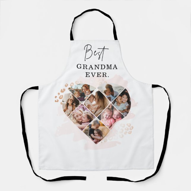 Family Photo Best Grandma Ever Heart Shape 8 Photo Apron (Front)