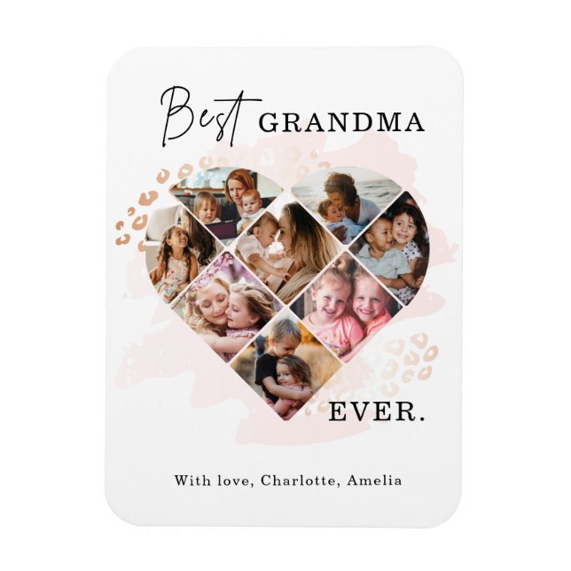 Family Photo Best Grandma Ever Heart Shape 8 Photo Magnet (Vertical)