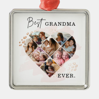 Family Photo Best Grandma Ever Heart Shape 8 Photo Metal Tree Decoration