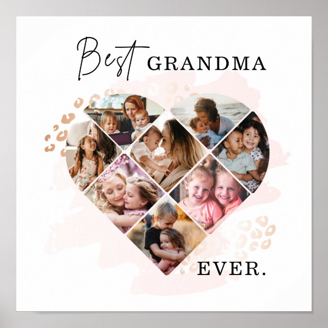 Family Photo Best Grandma Ever Heart Shape 8 Photo Poster (Front)