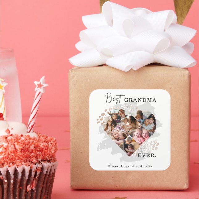 Family Photo Best Grandma Ever Heart Shape 8 Photo Square Sticker (Party)
