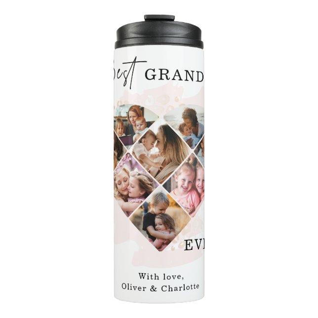 Family Photo Best Grandma Ever Heart Shape 8 Photo Thermal Tumbler (Front)