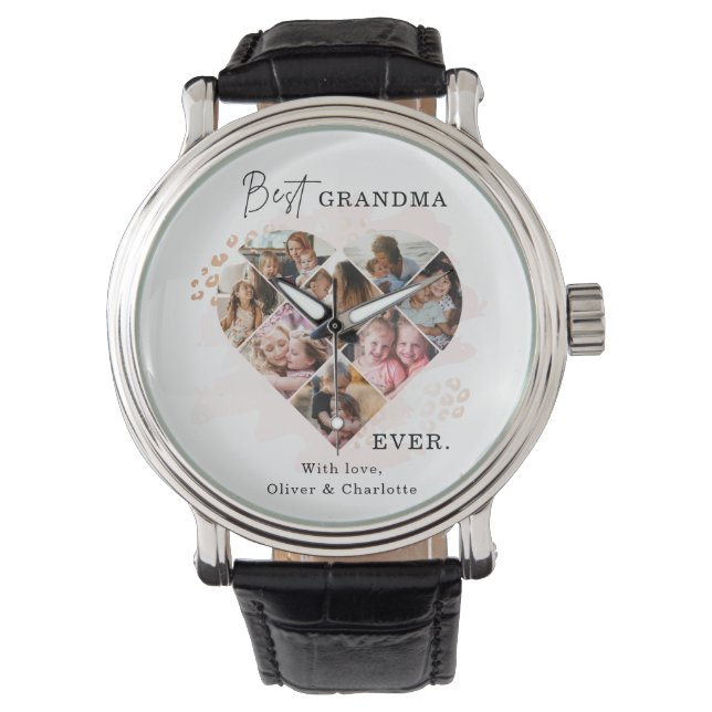 Family Photo Best Grandma Ever Heart Shape 8 Photo Watch (Front)
