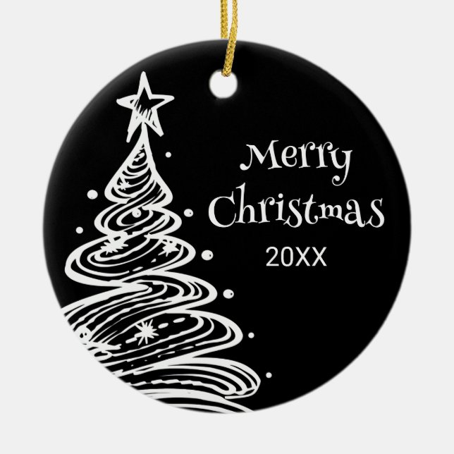 Family Photo Black White Christmas Tree Gift Ceramic Tree Decoration (Front)