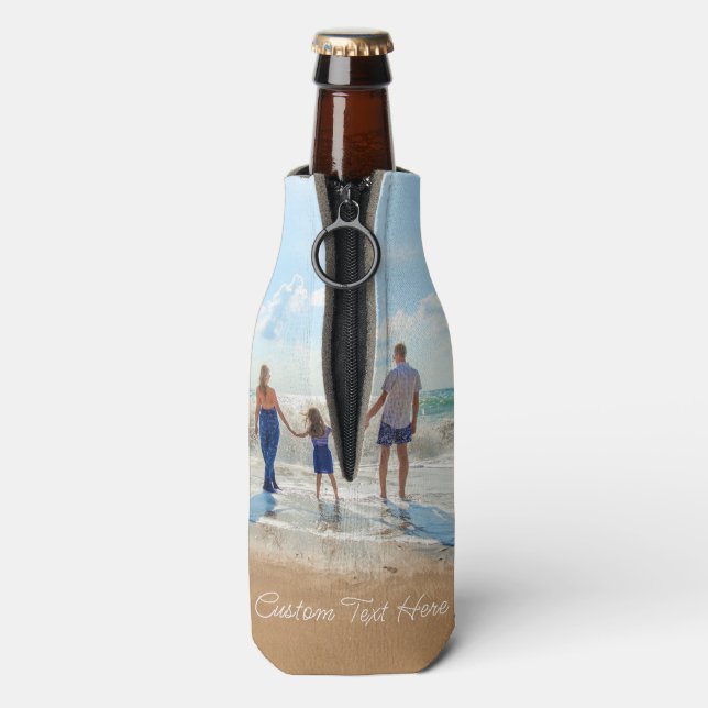 Family Photo Bottle Cooler Personalised Text (Bottle Back)