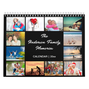 Family Photo Calendar, Editable Black Calendar